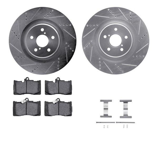 Dynamic Friction Co 7612-75010, Rotors-Drilled, Slotted-Silver w/ 5000 Euro Ceramic Brake Pads incl. Hardware, Zinc Coat 7612-75010